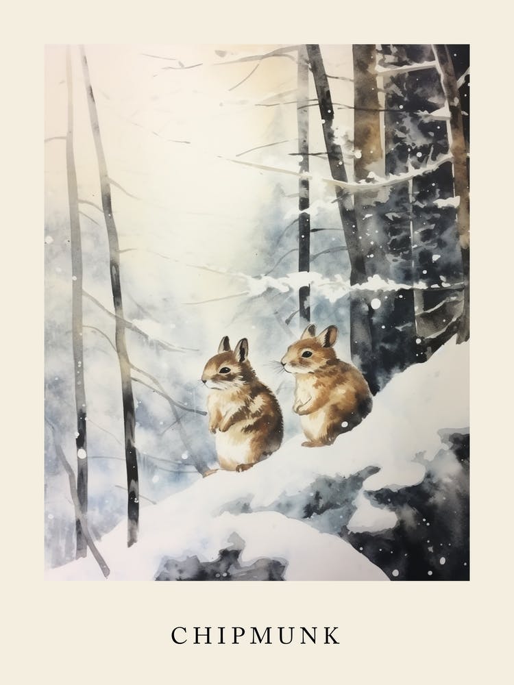 Winter Watercolour Chipmunk 2 Poster