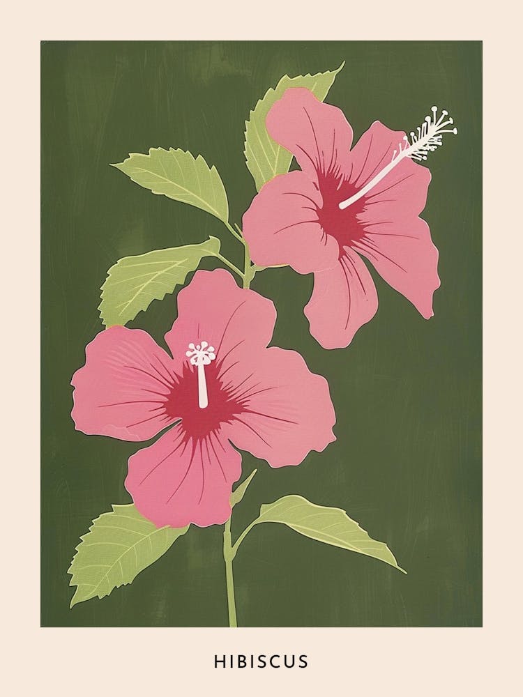 Pink & Green Hibiscus 2 Flower Poster