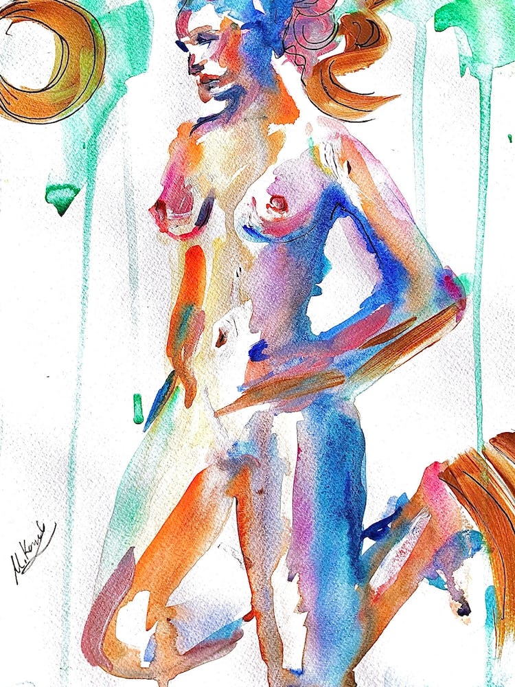 Woman Abstract Nude Watercolour