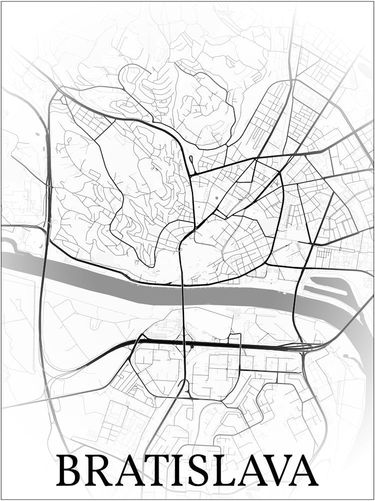 Bratislava, Slovakia, City Map, Black And White Fade Design