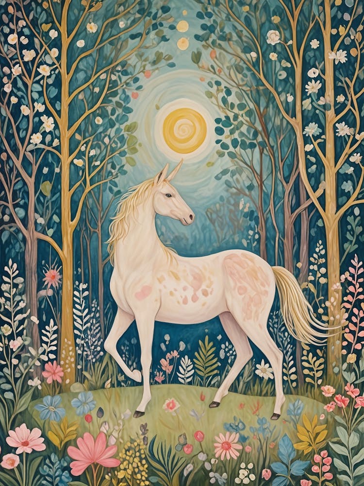 Magical White Horse In The Forest