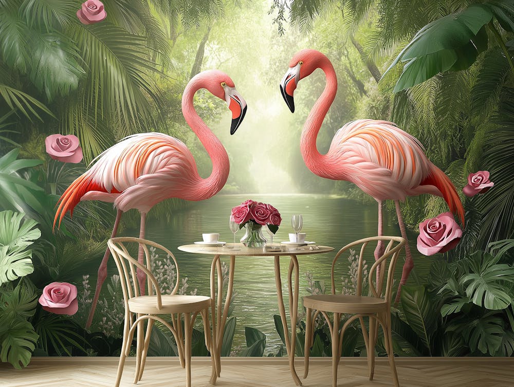 Pink Flamingos In A Jungle