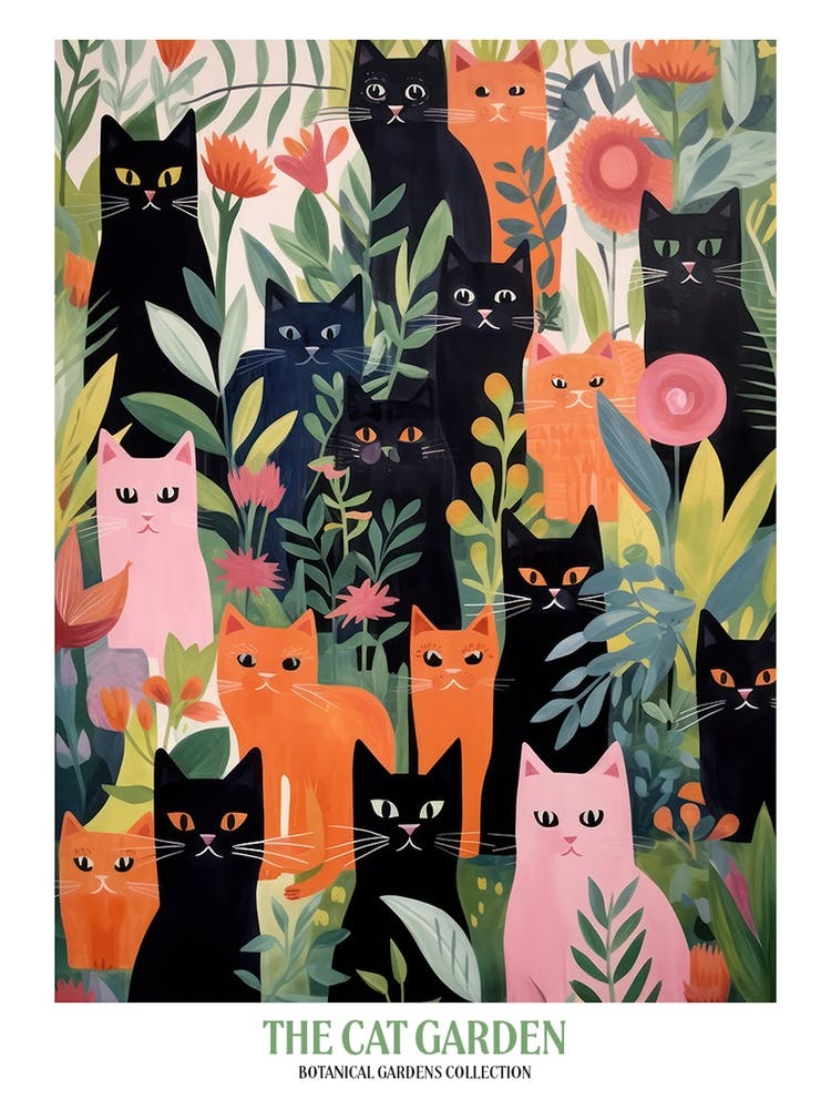 The Cat Garden Night Botanical Flowers