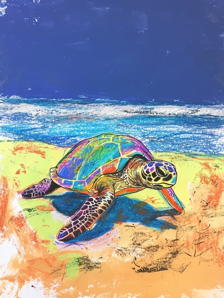 Sea Turtle On The Beach Crayon Doodle 4