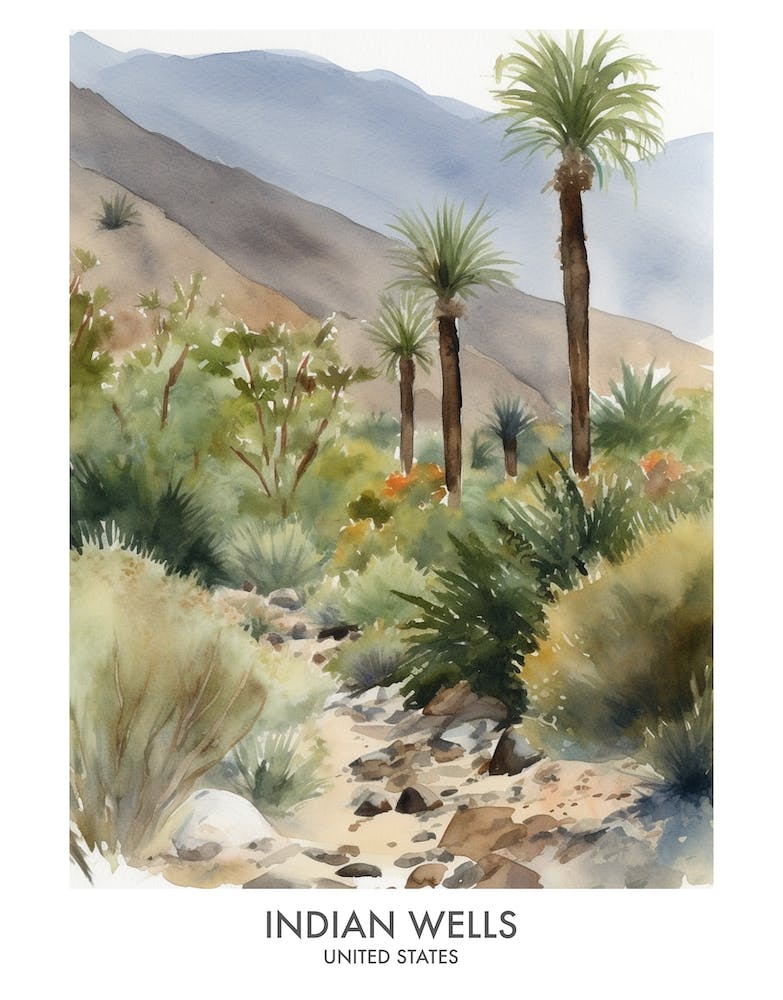 Indian Wells 4 Watercolour Travel Poster