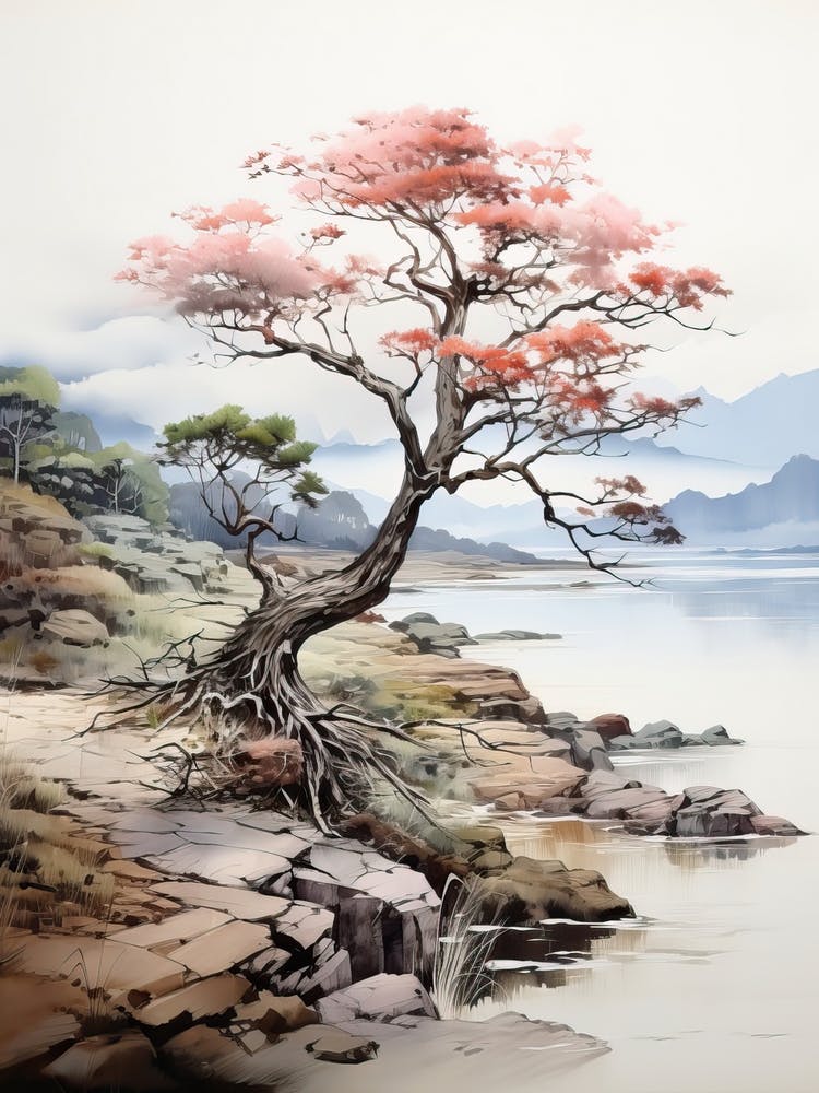 Sado Island In Niigata, Japanese Brush Painting, Ukiyo E, Minimal 3