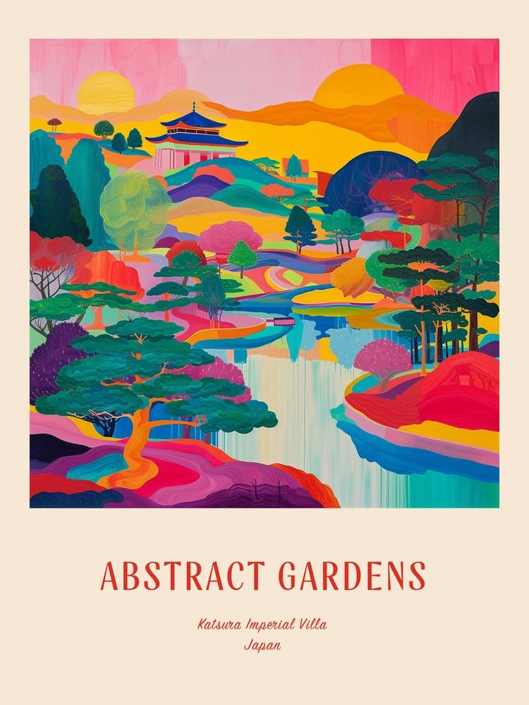 Colourful Gardens Katsura Imperial Villa Japan 3 Red Poster