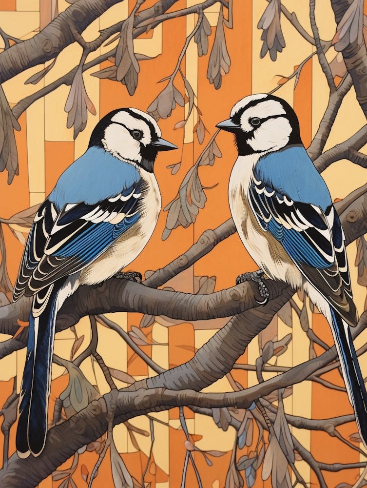 Art Nouveau Birds Poster Blue Jay 1