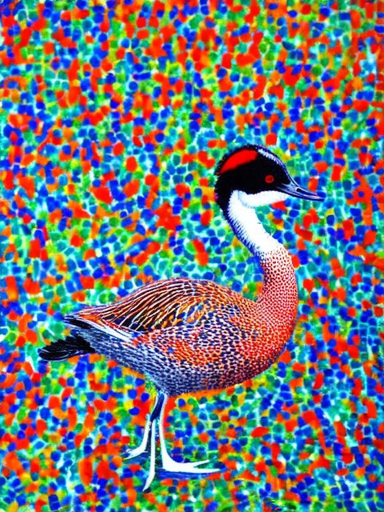 Grebe Yayoi Kusama Style Illustration Bird