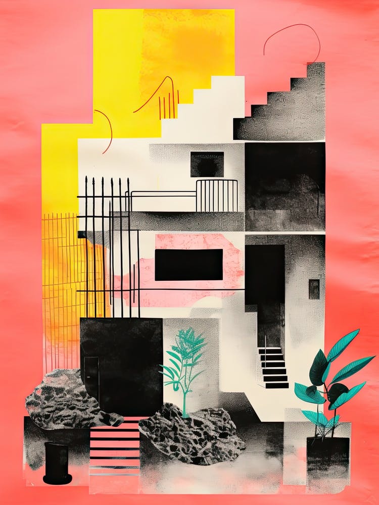 A House In Mumbai, Abstract Risograph Style 1