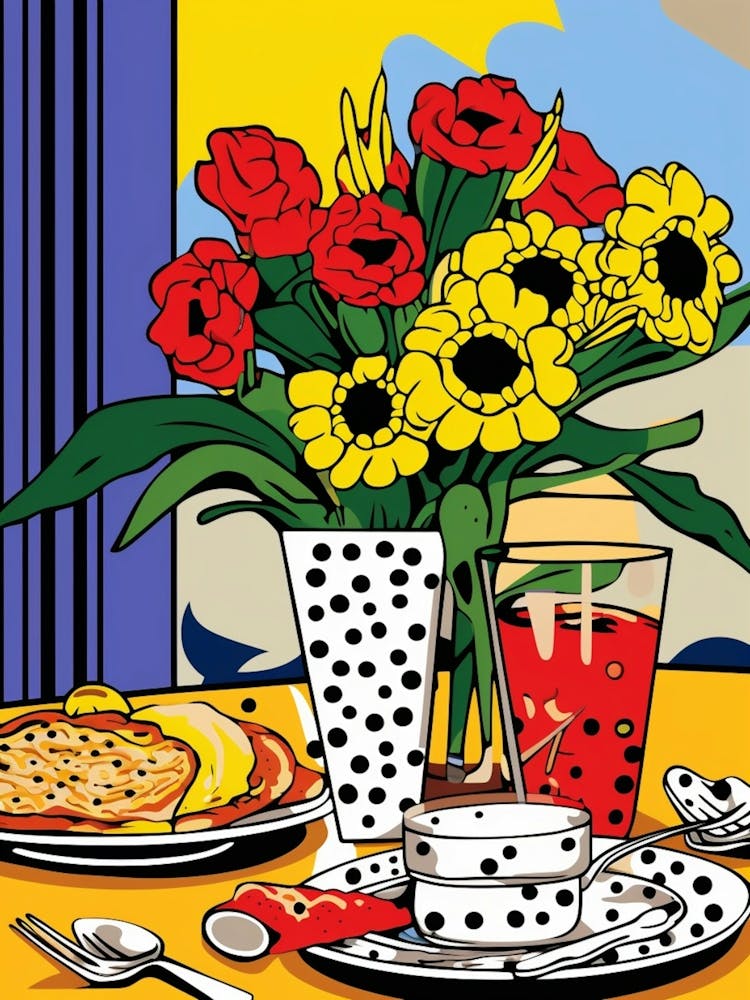 Fleurs et Tables de Dessin Animé Pop Art