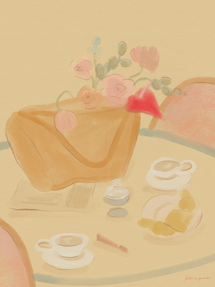 Table With Flowers For A Parisian Coffee Date