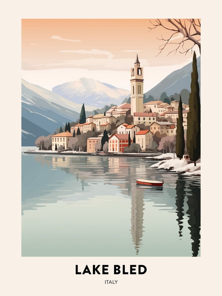 Vintage Winter Travel Poster Lake Como Italy 3