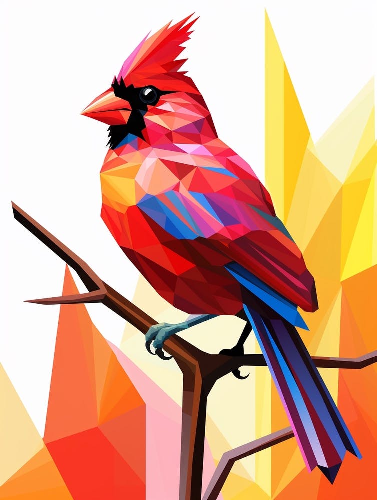 Farbenfroher Geometrischer Vogel Rotkardinal 2