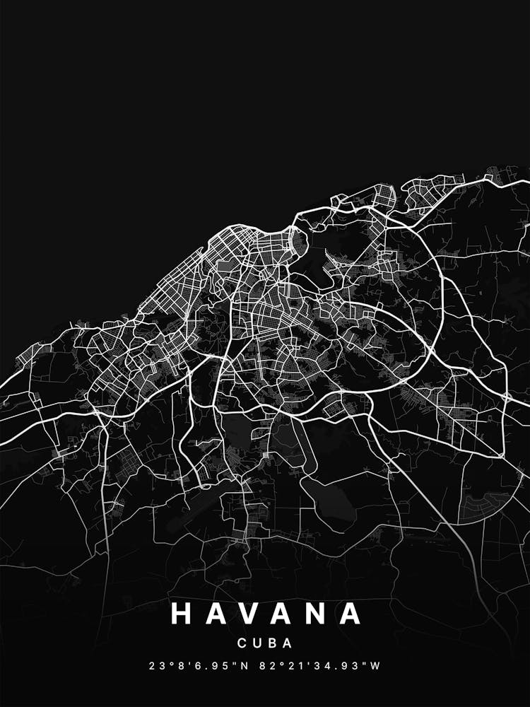 Havana Cuba Black Map