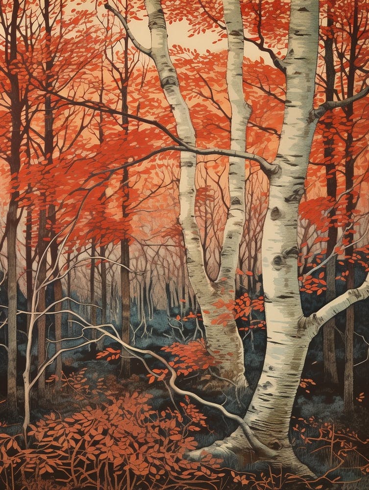 Birch 5 Vintage Autumn Tree Print