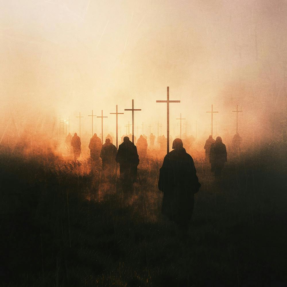 Silhouette Of People Walking In The Fog