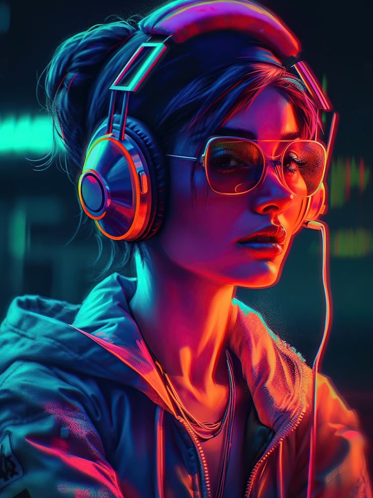 Neon Girl With Headphones 2