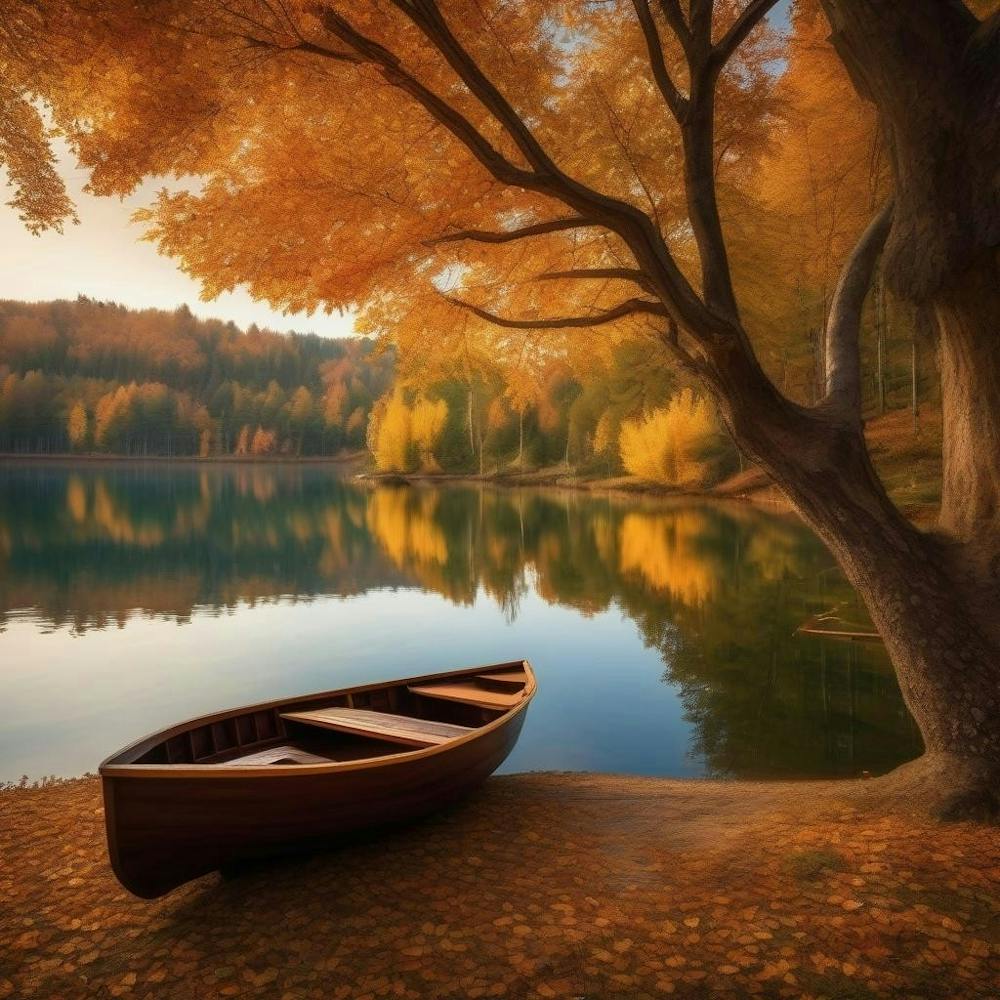 Autumn Boat On The Lake