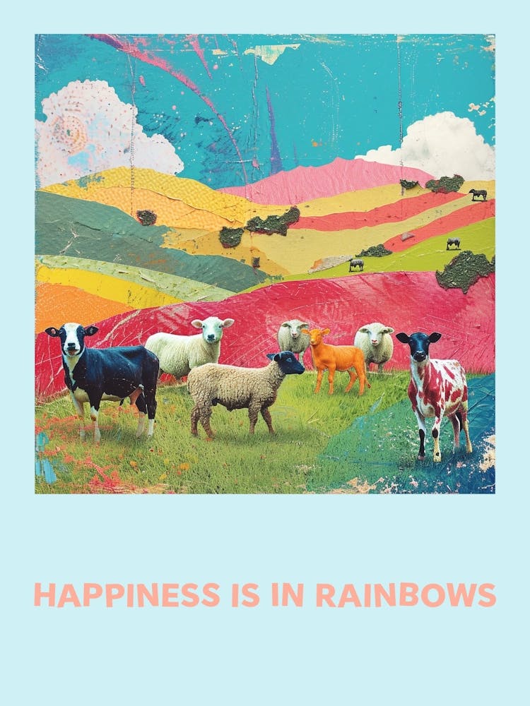 Happiness Is In Rainbows Farm Animal Poster