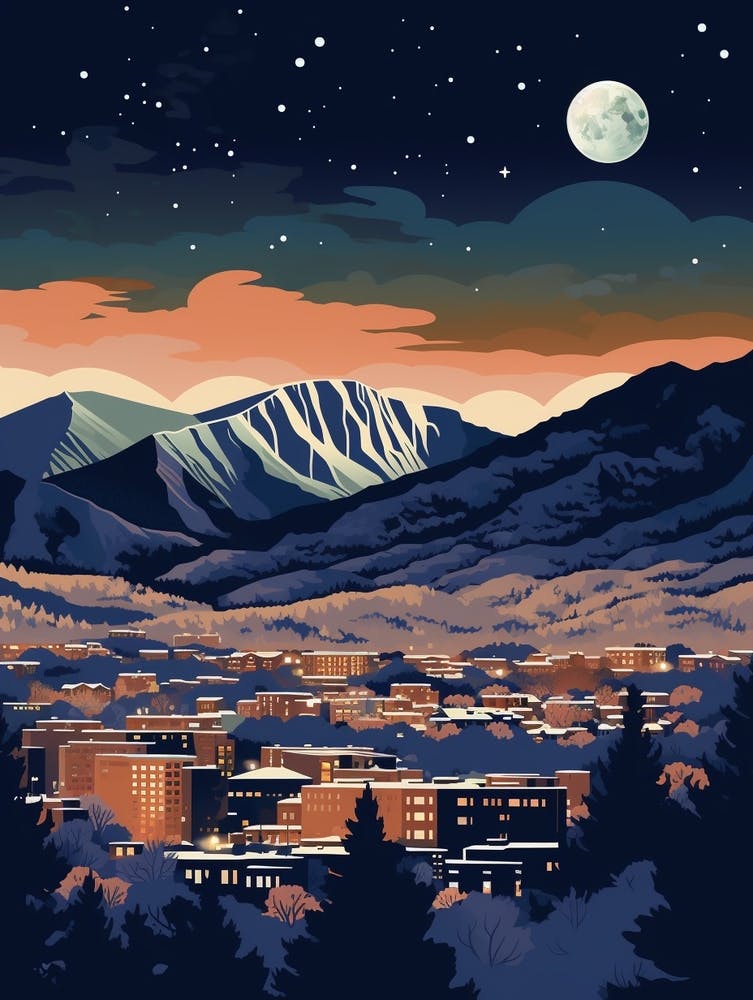 Illustration de Nuit de Voyage Hivernal Boulder Colorado 1