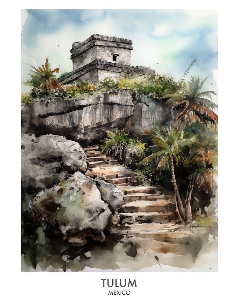 Tulum Mexique Affiche de Voyage à l'Aquarelle 2