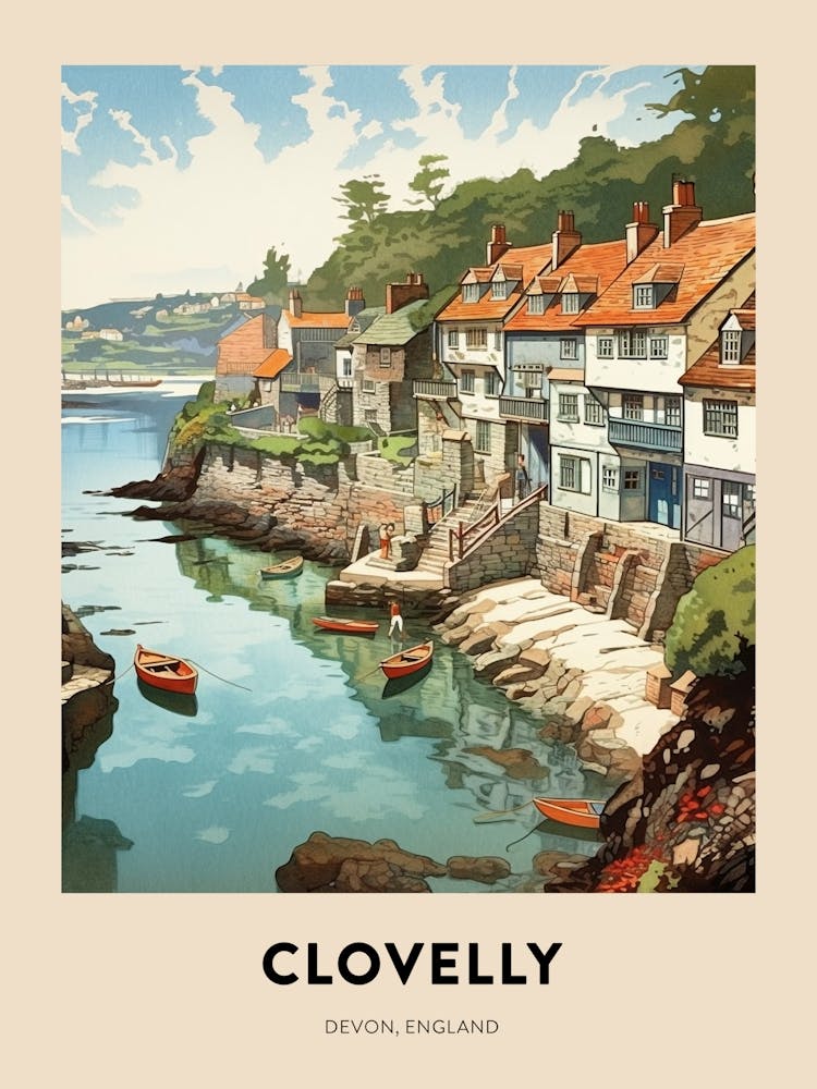 Devon Vintage Travel Poster Clovelly