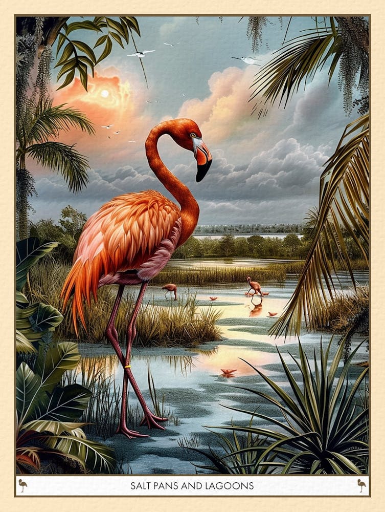 Großer Flamingo Salzpfannen und Lagunen Tropische Illustration 3 Poster