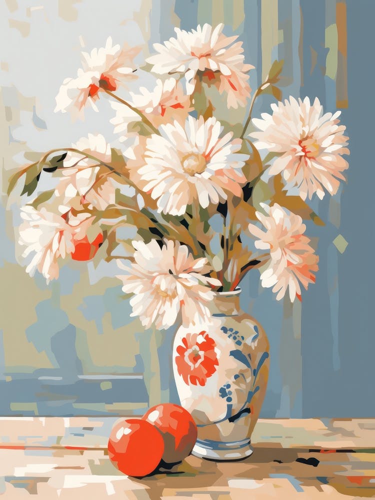 Gerbera Daisy Flower And Peaches Still Life Painting 3 Dreamy