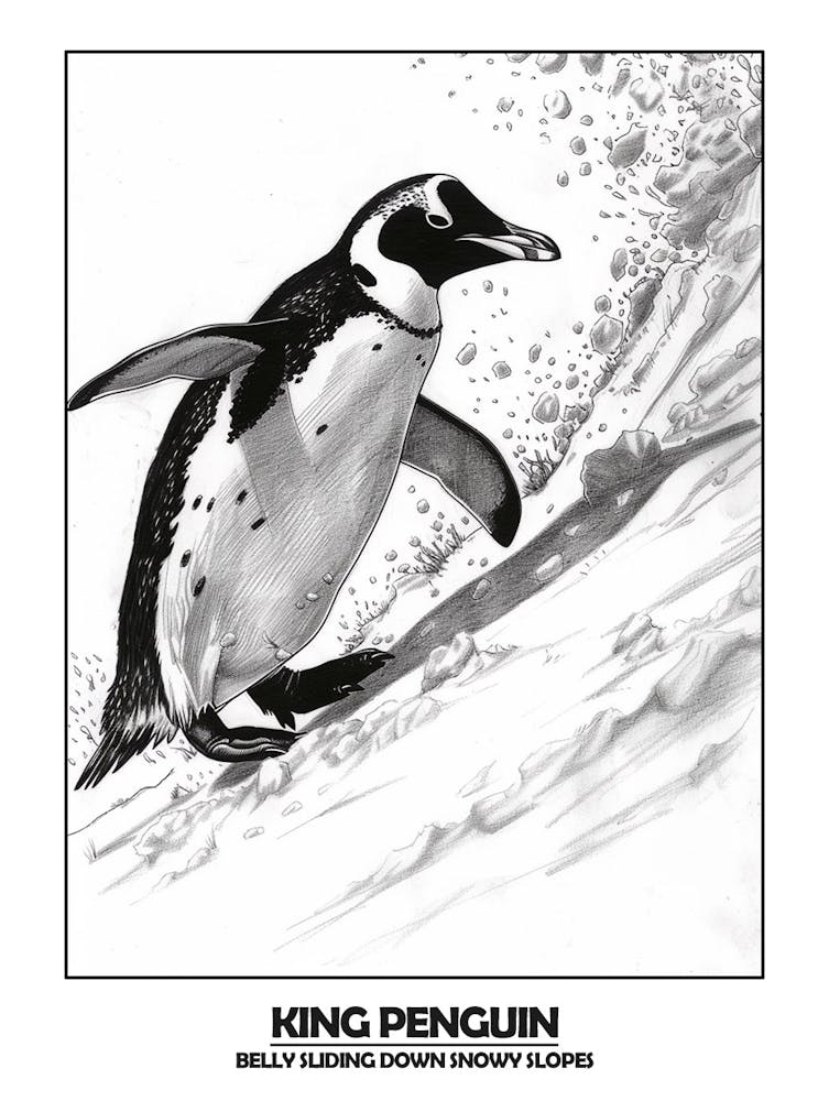 Penguin Belly Sliding Down Snowy Slopes Poster 1