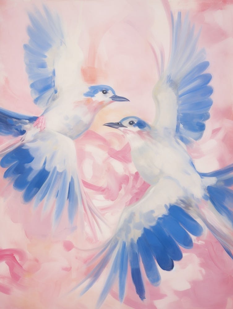 Pink Ethereal Bird Painting Blue Jay 3