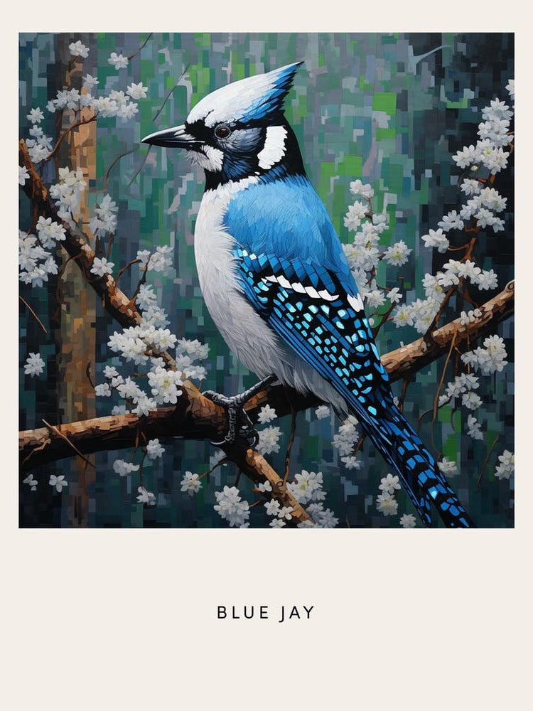 Ohara Koson Inspired Bird Painting Blue Jay 2 Poster