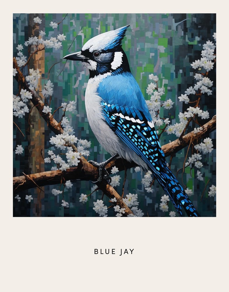 Ohara Koson Inspired Bird Painting Blue Jay 2 Poster