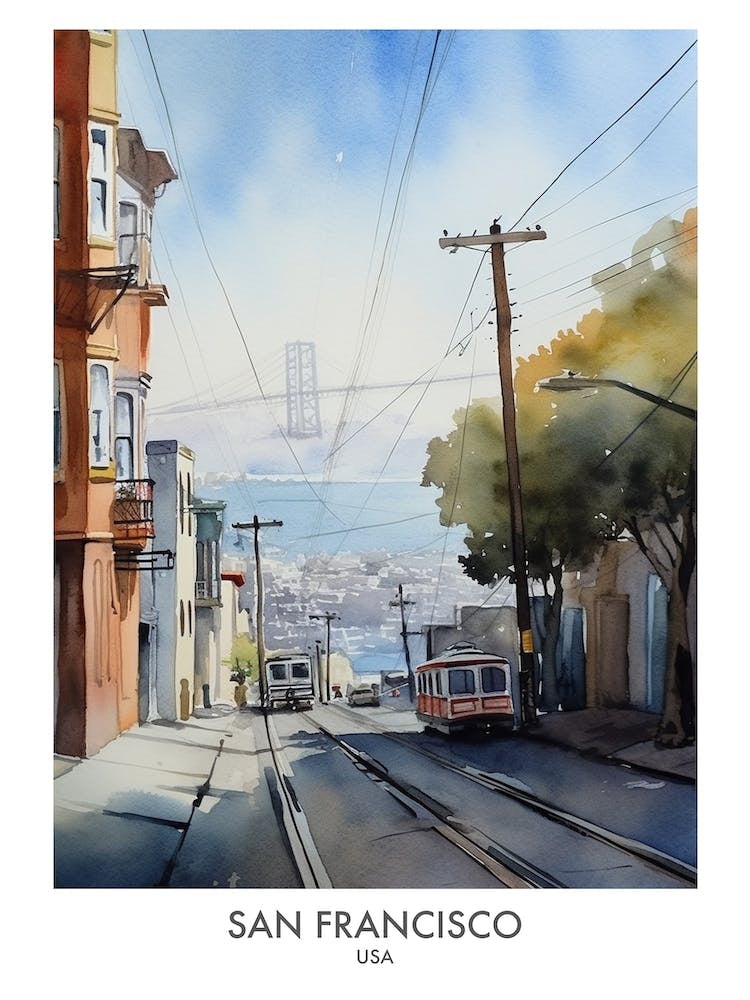 San Francisco Usa Watercolour Travel Poster 2
