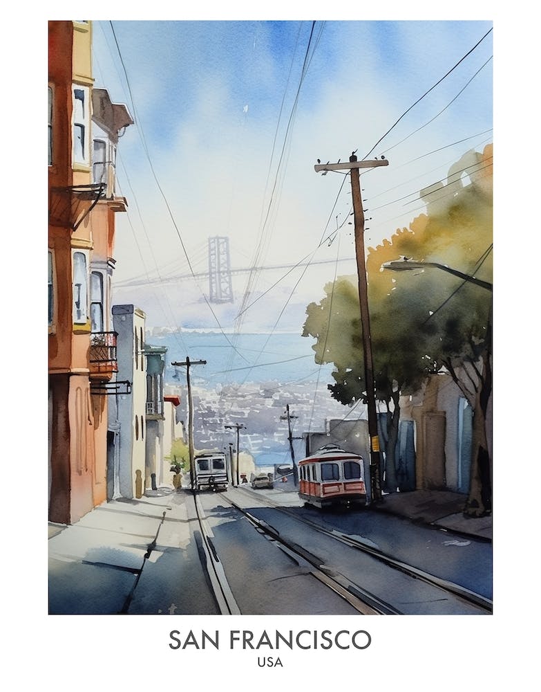 San Francisco Usa Watercolour Travel Poster 2
