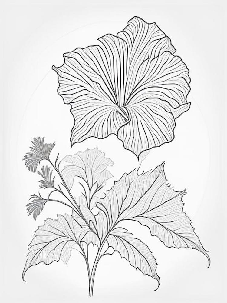 Hibiscus Herb William Morris Inspired Line Drawing 3