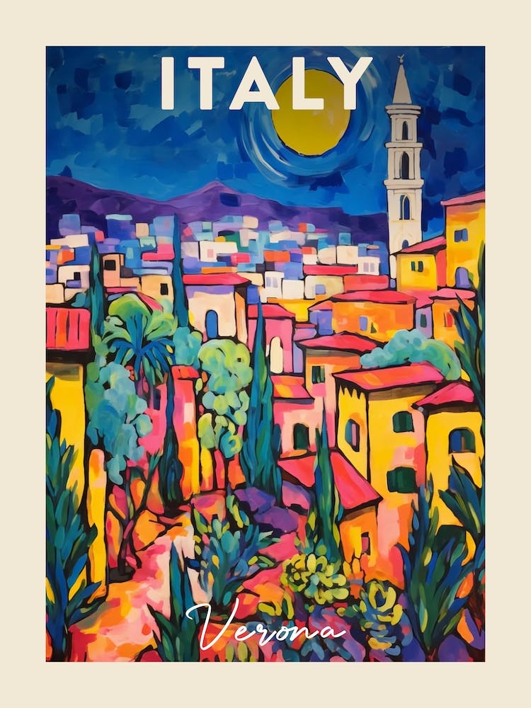 Verona Italy 3 Fauvist Painting Travel Poster