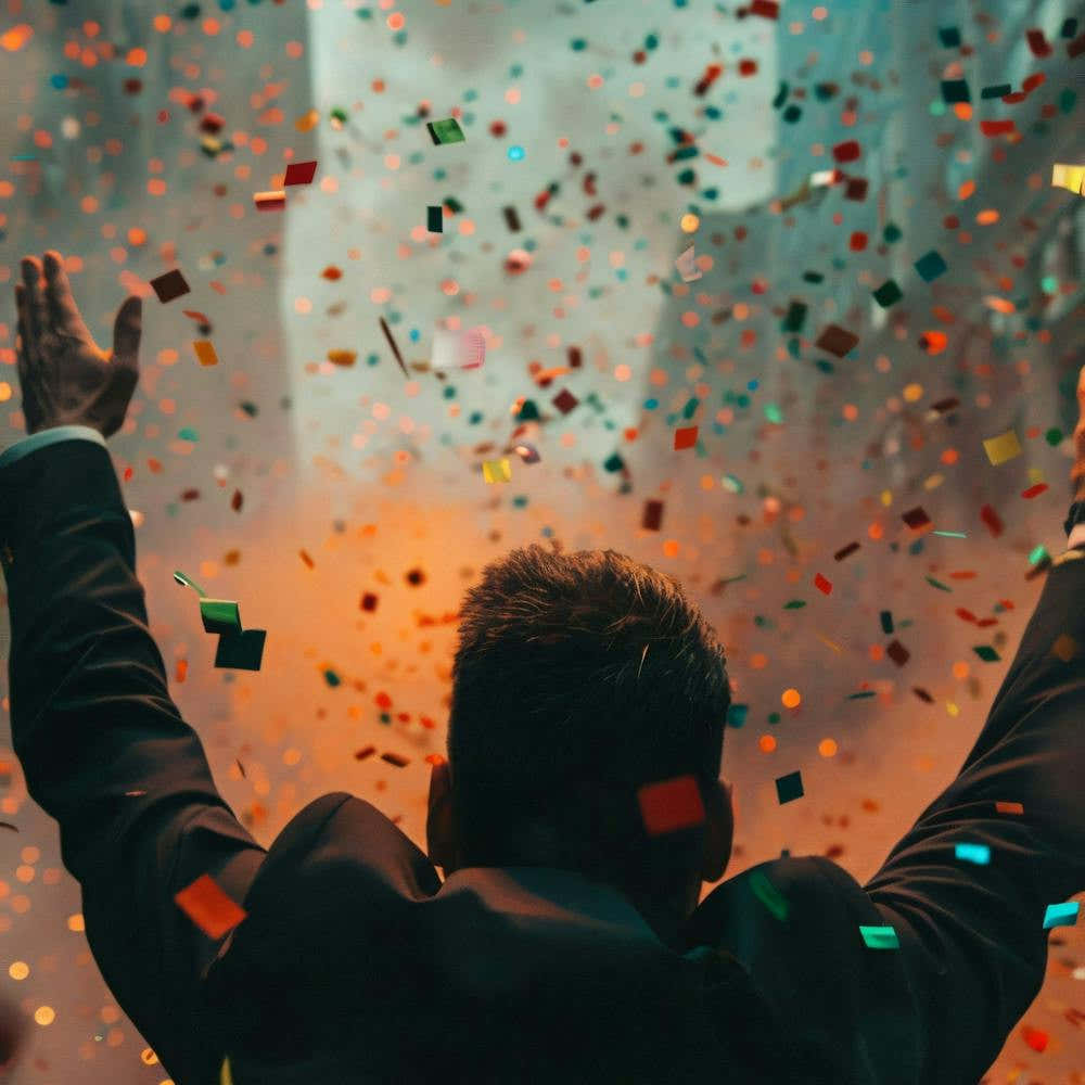 Businessman Celebrating Confetti