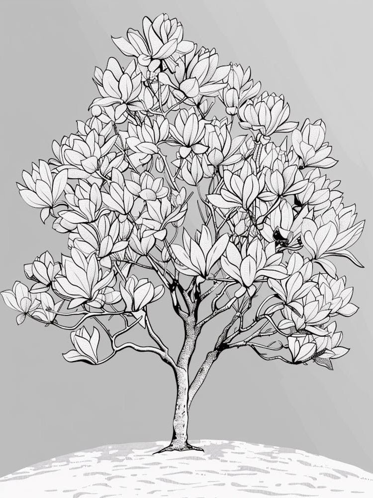Magnolia Tree Minimalistic Drawing 4