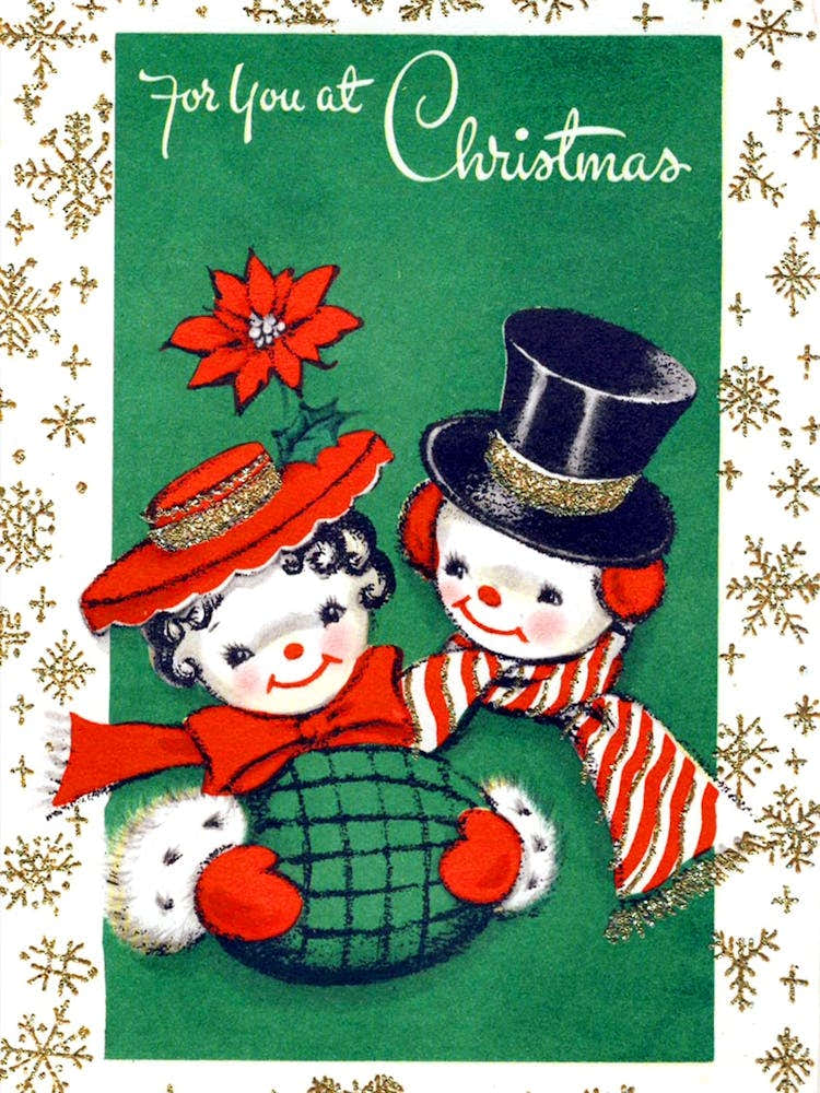 Snowman Couple Decorated With Snowflakes