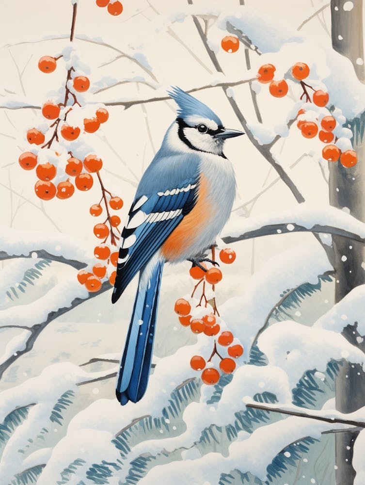 Winter Bird Painting Blue Jay 1