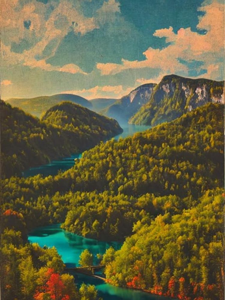 Plitvice Lakes National Park 2 Croatia Vintage Poster