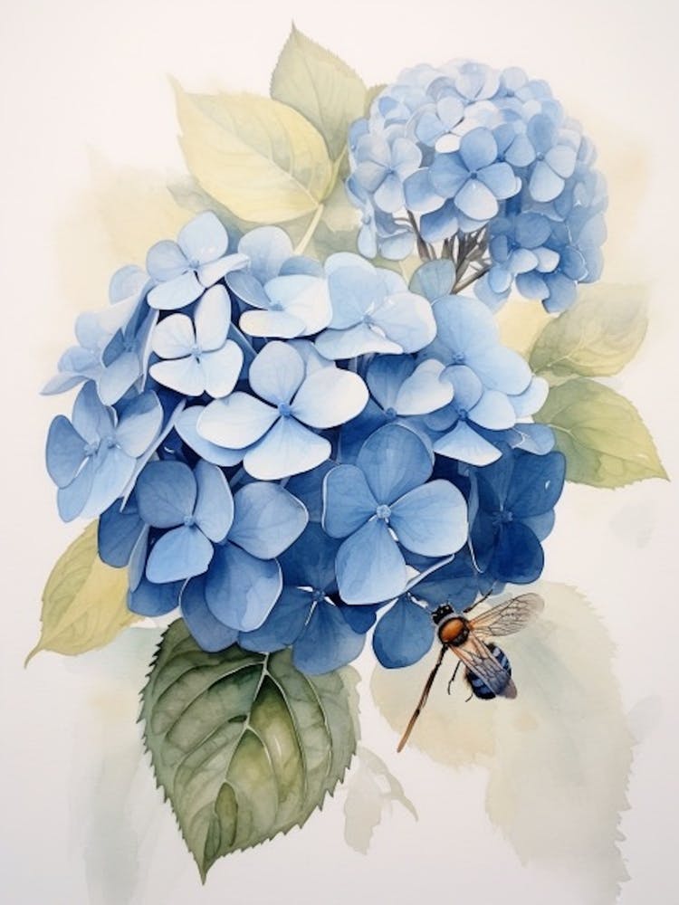 Beehive With Hydrangea Watercolour Illustration 4