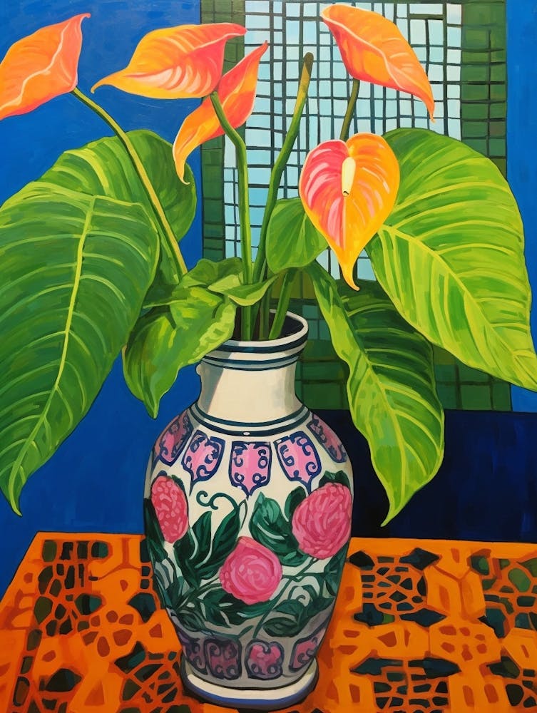 Flowers In A Vase Still Life Painting Flamingo Flower 3