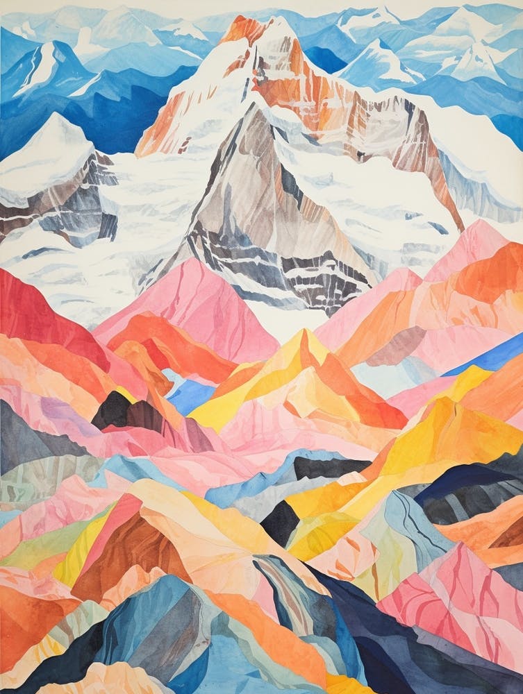 Annapurna Nepal 1 Farbenfrohe Bergillustration