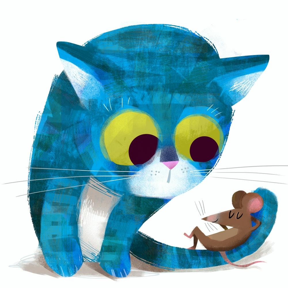 Blaue Katze und Maus