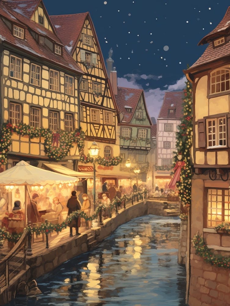 Vintage Winter Illustration Colmar France 1
