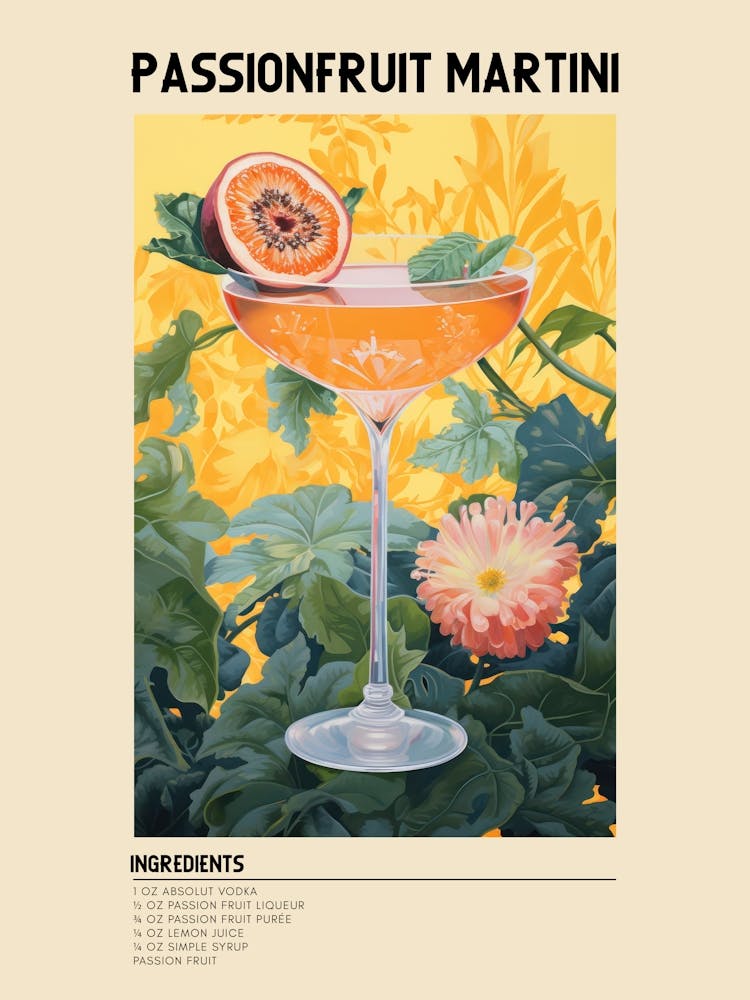 Passionfruit Martini Cocktail Ingredients Poster