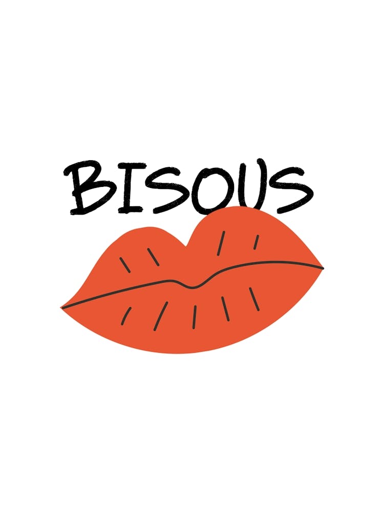 Bisous Mouth French Style Printable Poster, Paris Kisses Gift for Her, Emily in Paris Wall Art, Love Decor