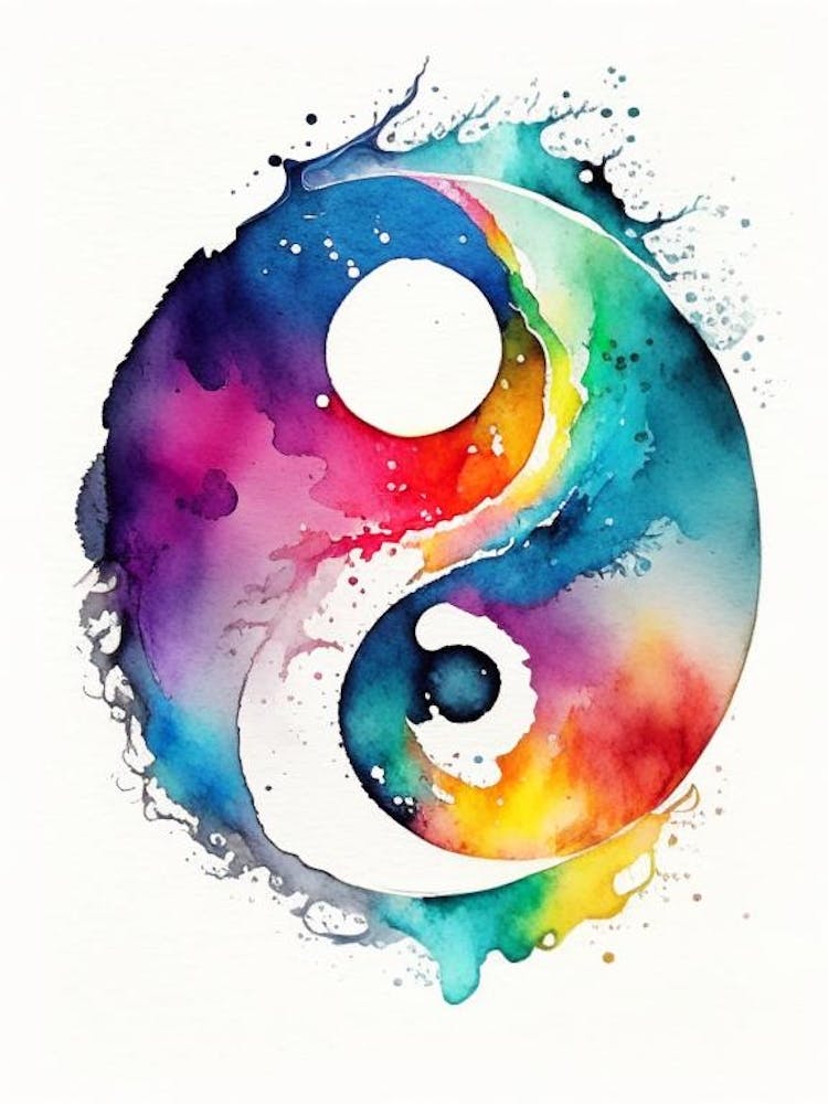 Aquarelle Yin et Yang colorée 1